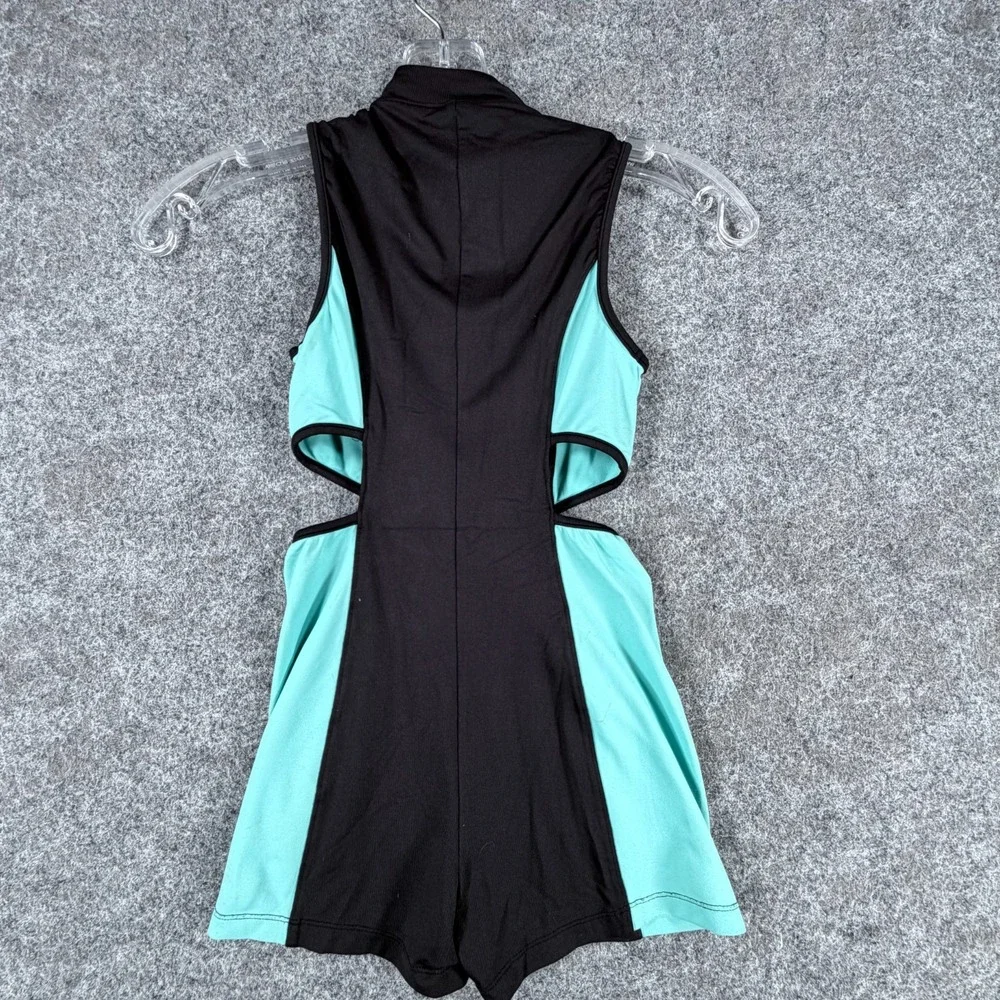 Bloch Girls Size 10 Black Teal Biketard Leotard FrontZip Cut-Out Dance Unitard